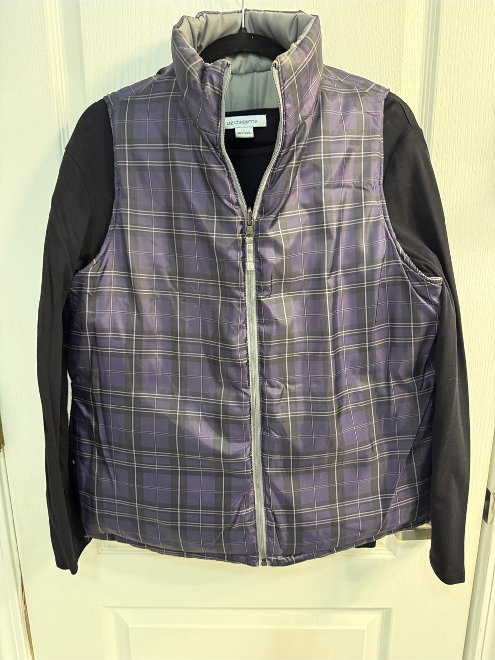 Merona Reversible Purple Plaid Puffer Vest with Black Long Sleeve Shirt Included